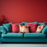 Canapé rouge et déco assortie