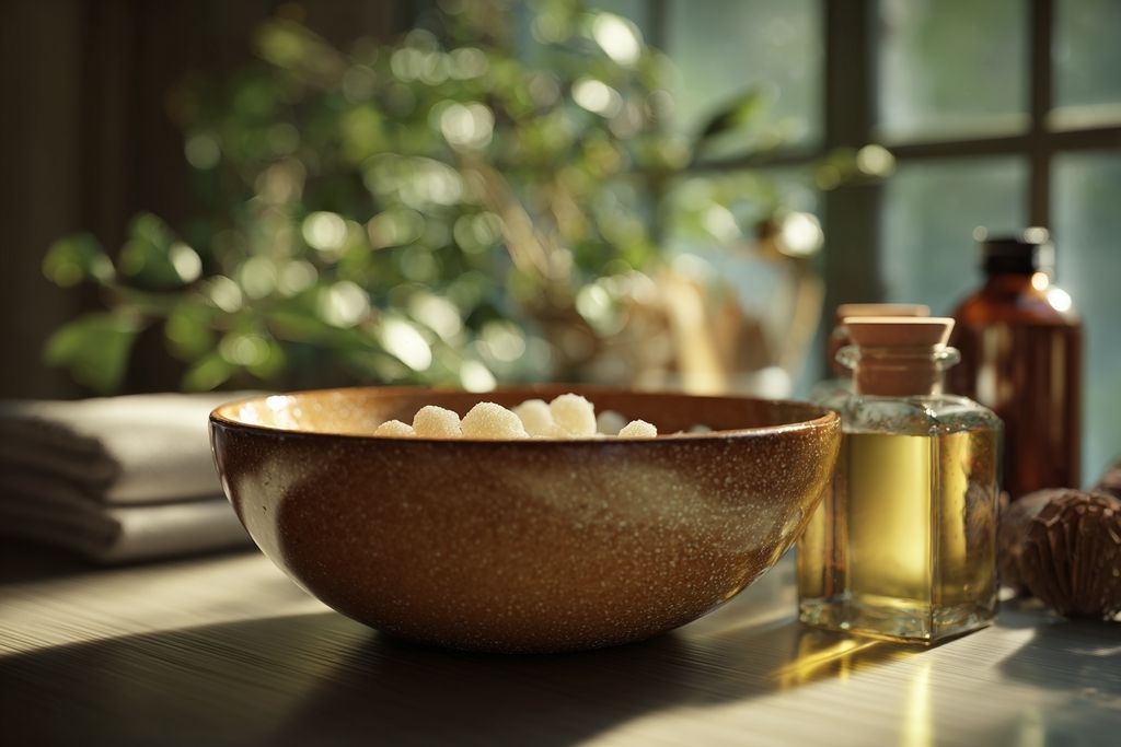 Bol avec vinaigre et bicarbonate pour nettoyage canapé