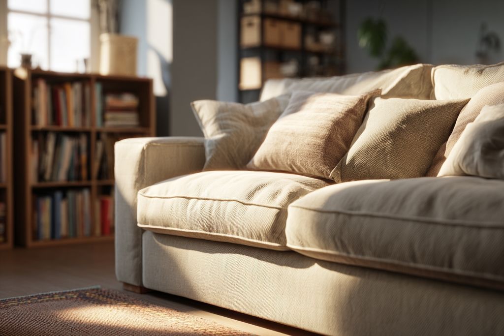 Canapé IKEA moderne avec rangement caché dans un salon lumineux