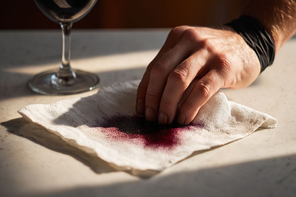 Technique de nettoyage avec tissu sur tache de vin