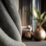 Texture du tissu VIMLE dans un cadre de décoration intérieure, démontrant sa solidité et son charme.