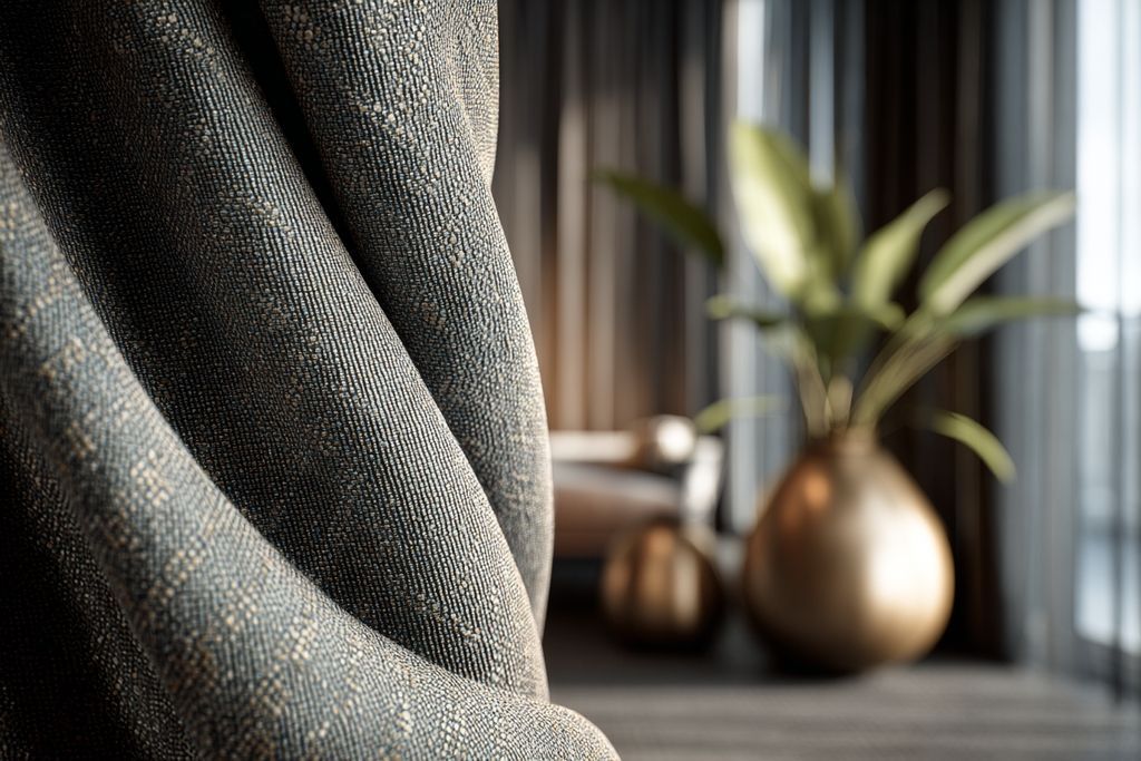 Texture du tissu VIMLE dans un cadre de décoration intérieure, démontrant sa solidité et son charme.