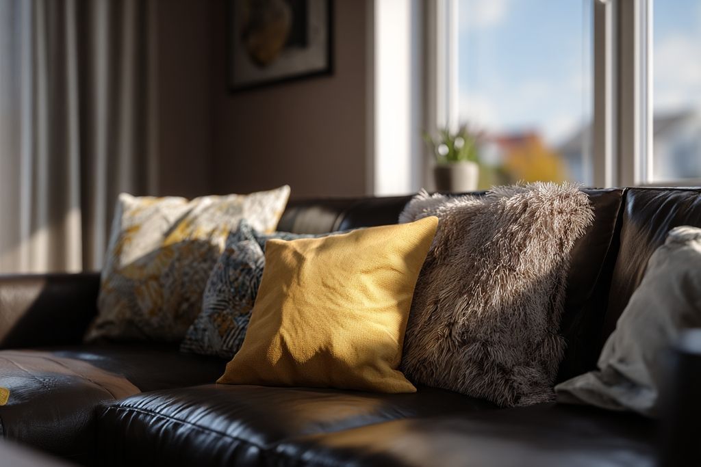 Image d'un canapé modulaire IKEA dans un séjour intime avec des éléments de décoration et une lumière douce.
