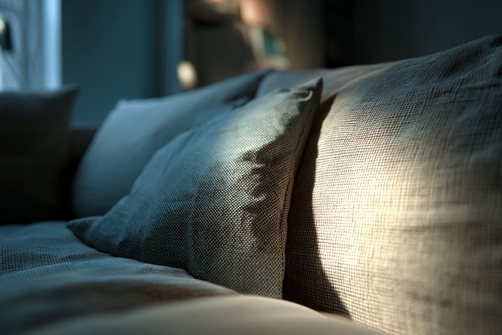 Image d'un canapé en cours de traitement, lumière douce sur la texture du tissu