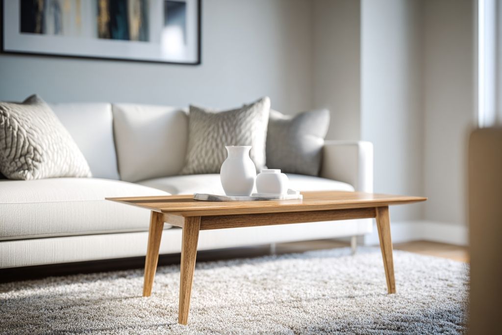 Canapé minimaliste IKEA et table basse chic dans un petit salon élégant