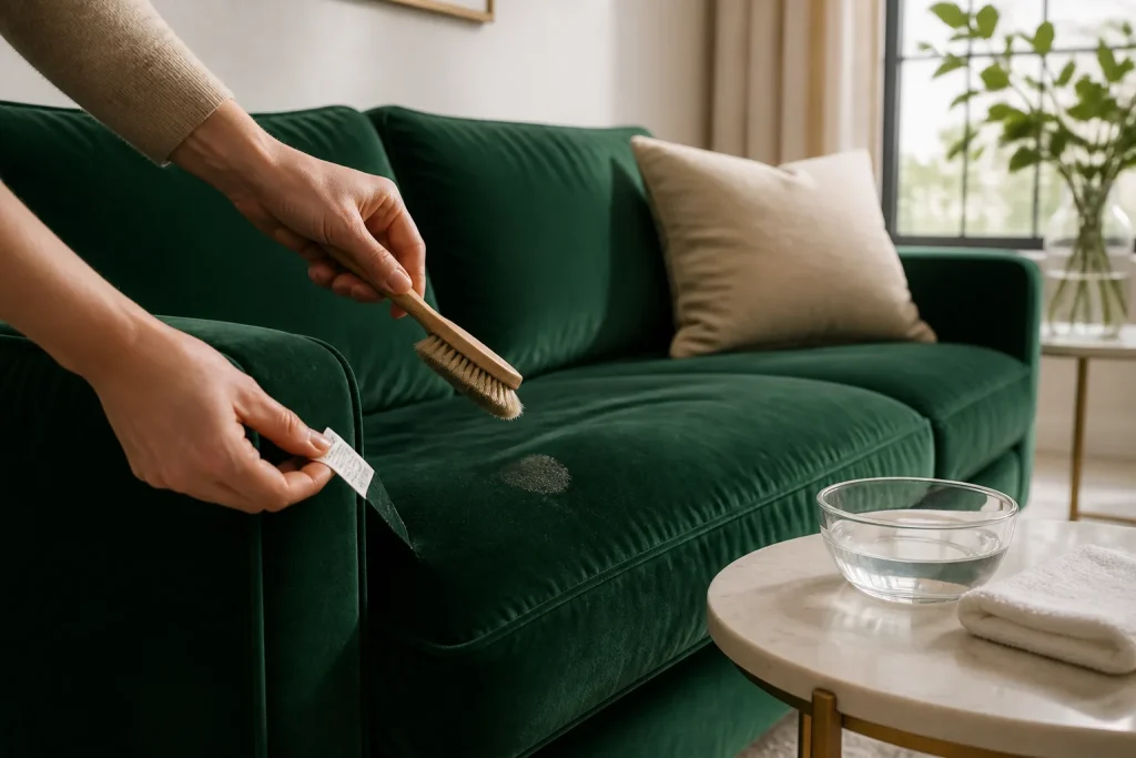 Nettoyer un canapé en velours : la méthode douce pour le détacher sans l’abîmer
