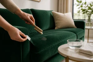 Nettoyer un canapé en velours : la méthode douce pour le détacher sans l’abîmer